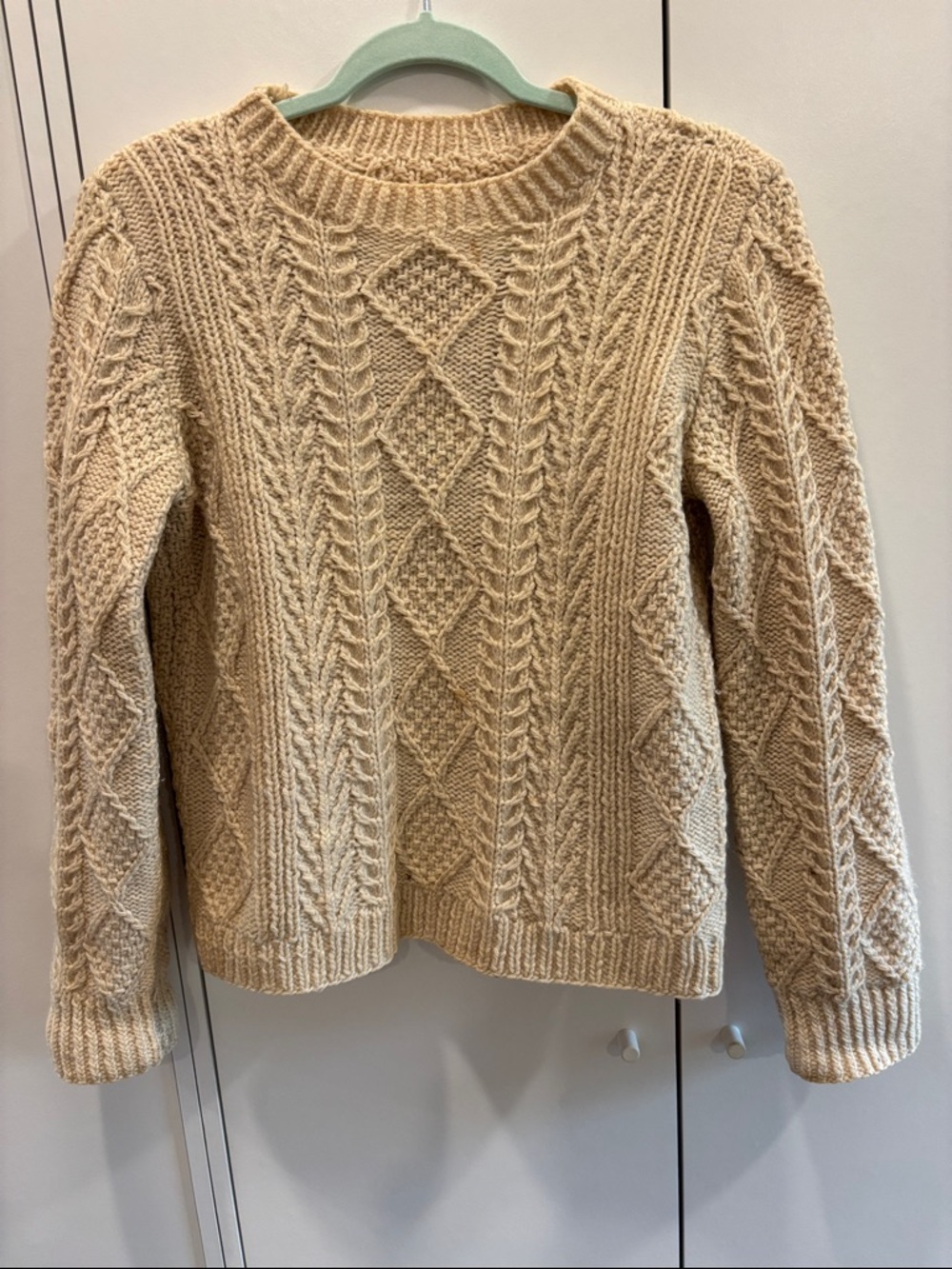 Hand knit Wool Fisherman’s Sweater in Cream